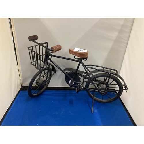 859 - A METAL AND WOOD MODEL OF A DELIVERY BIKE, HEIGHT 20CM, LENGTH 38CM