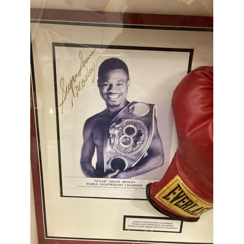 94 - A FRAMED & SIGNED SUGAR SHANE MOSLEY BOXING GLOVE & PHOTOGRAPH