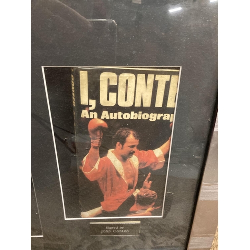 98 - A FRAMED & SIGNED JOHN CONTEH BOXING GLOVE & AUTOBIOGRAPHY BOOK