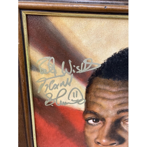 99 - A FRAMED OIL PAINTING OF FRANK BRUNO WITH W.B.C BELT, SIGNED