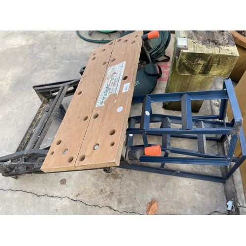 1885 - A BLACK AND DECKER FOLDING WORK MATE AND A PAIR OF METAL CAR RAMPS