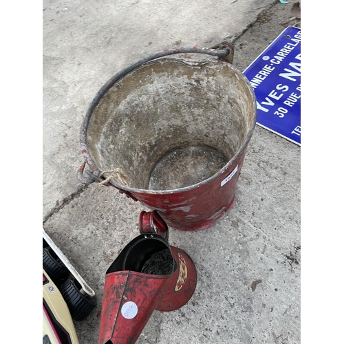 1972 - A VINTAGE FIRE BUCKET AND A VINTAGE ESSO OIL JUG