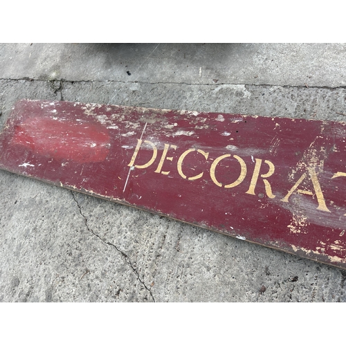 1977 - A VINTAGE WOODEN 'DECORATORS LTD' SIGN (L:167CM)