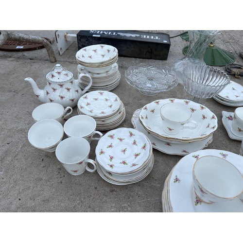 2032 - AN ASSORTMENT OF CERAMICS AND GLASS WARE TO INCLUDE PLATES AND TRIOS ETC