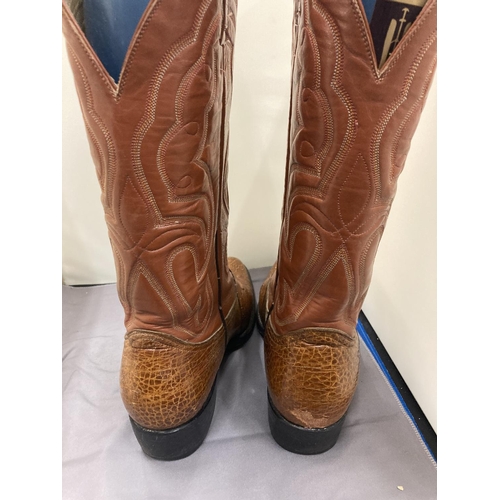 A PAIR OF COWBOY BOOTS WITH INSERTS