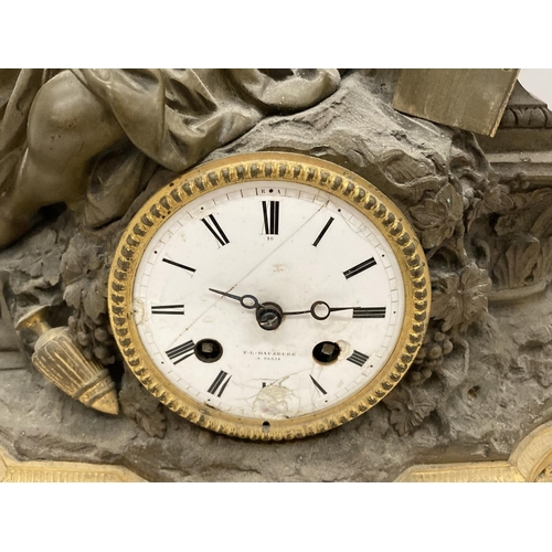 13 - AN ORNATE FRENCH MANTLE CLOCK BY V L HAUSBERG PARIS WITH A LADY HOLDING LIST OF COUNTIRES - EGYPT, I... 