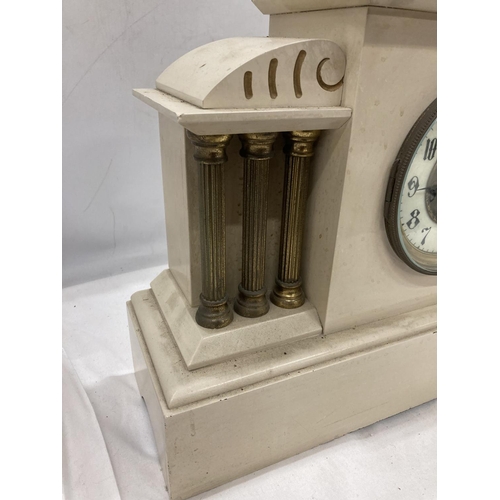 16 - A MARBLE MANTLE CLOCK WITH A SIX COLUMN DESIGN PAINTED BY AM HEPWORTH