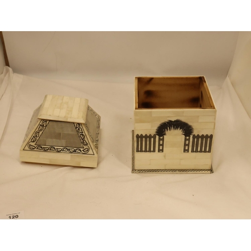 120 - A LIDDED 'BONE' STYLE CASKET BOX, HEIGHT 24CM