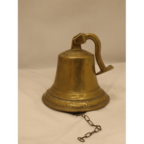 132 - A LARGE HEAVY BRASS WALL BELL, HEIGHT 20CM