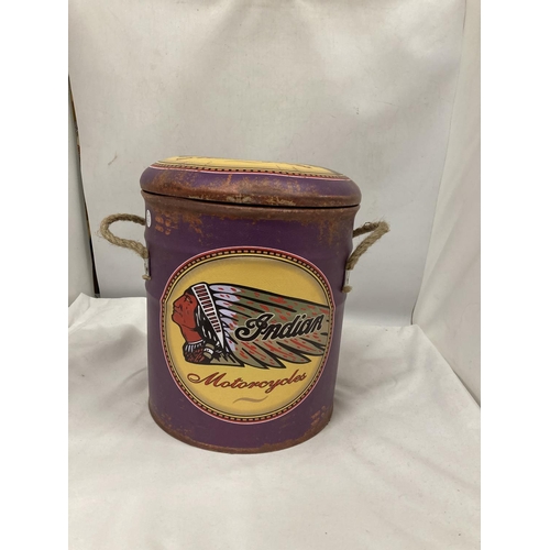 217 - AN INDIAN MOTORCYCLES MOBILE UTILITY STOOL WITH PADDED TOP, HEIGHT 31CM