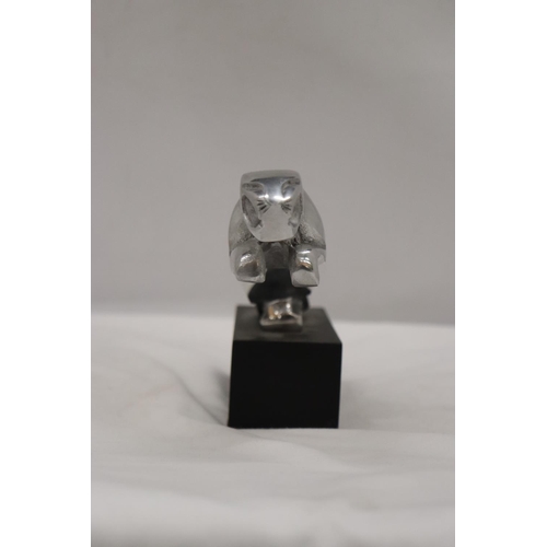 267 - A CHROME JAGUAR CAR MACOT ON A BASE, HEIGHT 15CM X 32CM