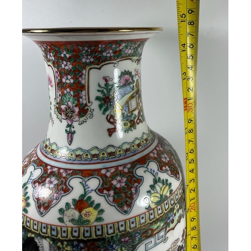 369 - A LARGE CHINESE CANTON FAMILLE ROSE DESIGN VASE, HEIGHT 38CM