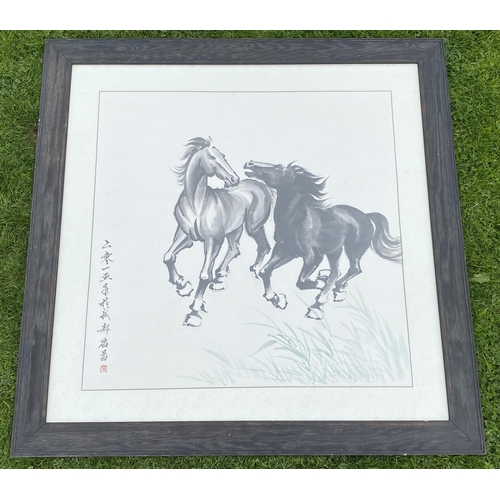 375 - A LARGE CHINESE XU BEIHONG DESIGN HORSE PRINT, SIGNED, 94 X 94CM