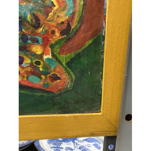 438 - A FRAMED ABSTRACT OIL ON BOARD