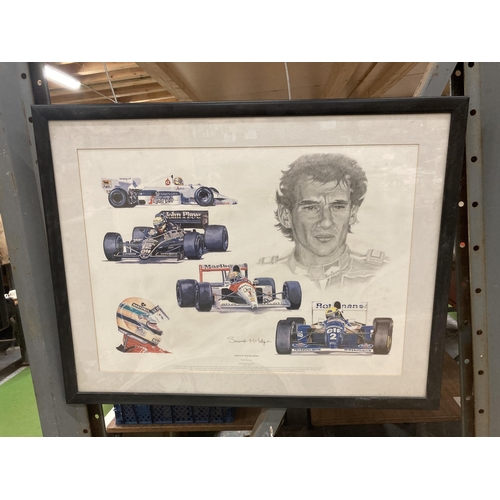 440 - A FRAMED AND SIGNED TRIBUTE TO ARYTON SENNA BY STUART Mc INTYRE