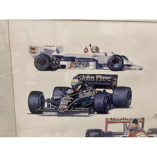 440 - A FRAMED AND SIGNED TRIBUTE TO ARYTON SENNA BY STUART Mc INTYRE