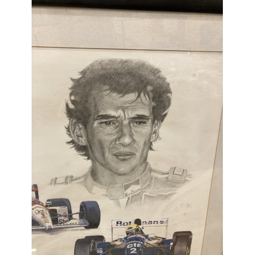 440 - A FRAMED AND SIGNED TRIBUTE TO ARYTON SENNA BY STUART Mc INTYRE