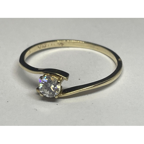 507 - A 9 CARAT GOLD RING WITH A SOLITAIRE CUBIC ZIRCONIA SIZE J