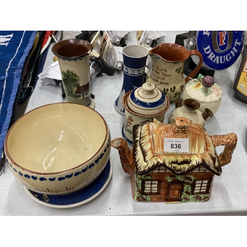 836 - A QUANTITY OF POTTERY TO INCLUDE MOTTO WARE, ETC