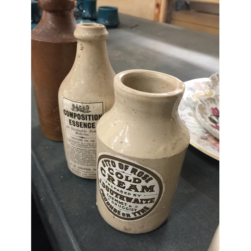 995 - A GROUP OF VINTAGE STONEWARE JARS AND BOTTLES, SOME WITH NEWER LABELS