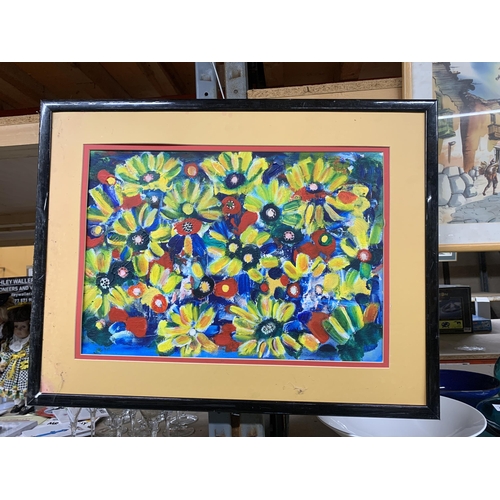 1161 - AN ORIGINAL FRAMED OIL ON CANVAS DEPICTING FLOWERS