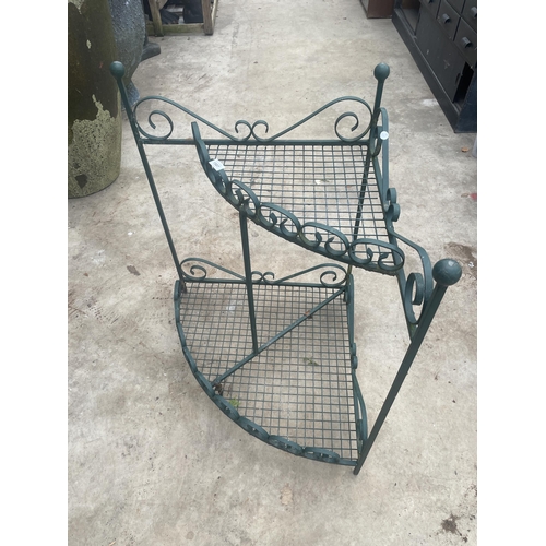 1507 - A VINTAGE WROUGHT IRON GARDEN CORNER PLANT STAND