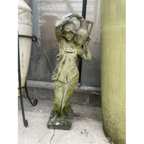 1516 - A SMALL CONCRETE GARDEN FEATURE OF A FEMALE WATER CARRIER (H:59CM)