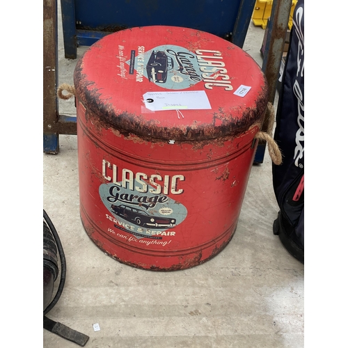 1718 - A VINTAGE STYLE GARAGE STOOL AND STORAGE BOX