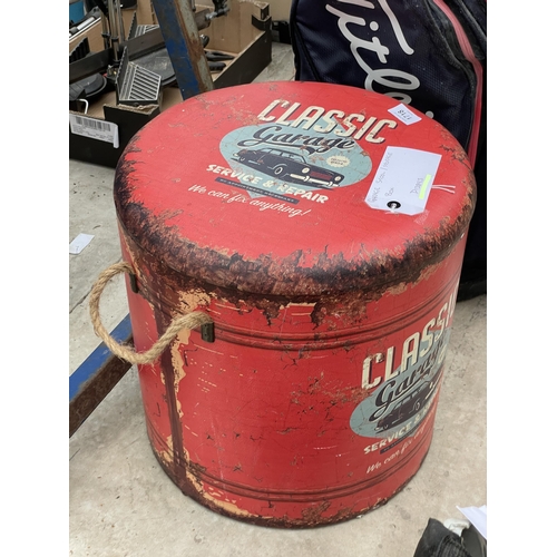 1718 - A VINTAGE STYLE GARAGE STOOL AND STORAGE BOX