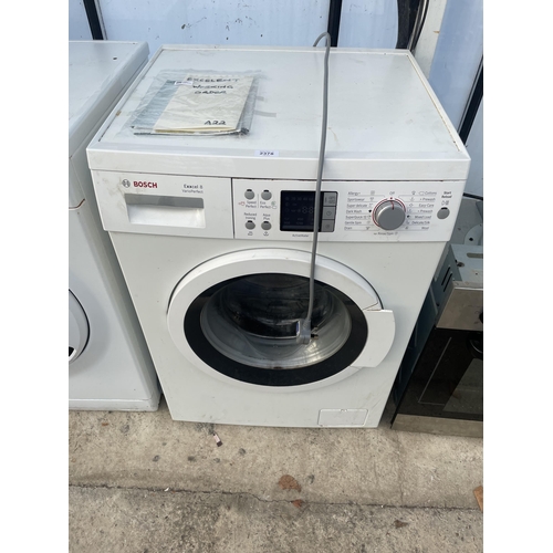 2378 - A WHITE BOSCH EXXCEL 8 WASHING MACHINE BELIEVED IN WORKING ORDER BUT NO WARRANTY