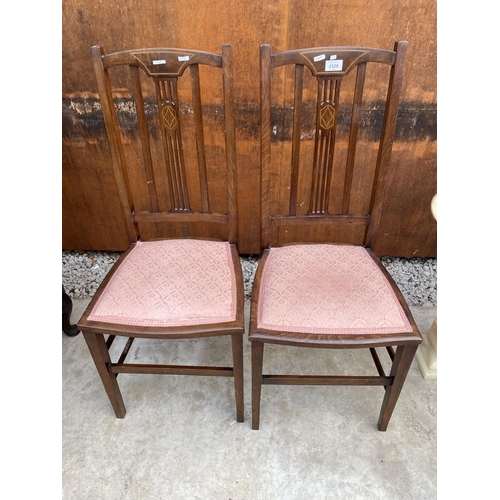 2528 - A PAIR OF EDWARDIAN MAHOGANY AND INLAID BEDROOM CHAIRS