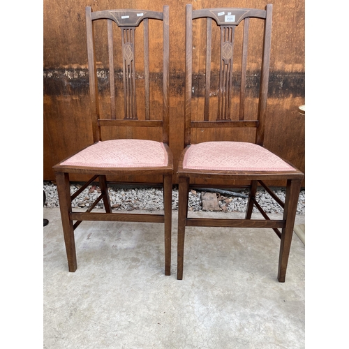 2528 - A PAIR OF EDWARDIAN MAHOGANY AND INLAID BEDROOM CHAIRS