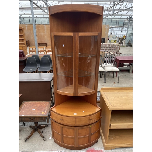 2536 - A NATHAN RETRO TEAK CORNER UNIT WITH GLAZED UPPER PORTION