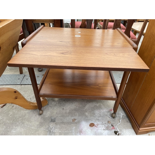 2559 - A RETRO TEAK TWO TIER DROP-LEAF TROLLEY