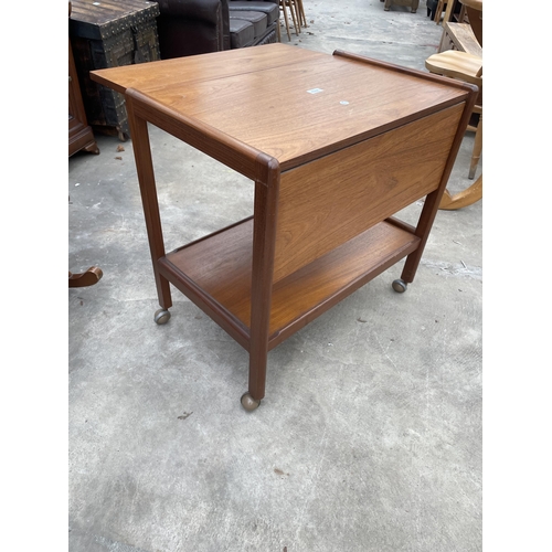 2559 - A RETRO TEAK TWO TIER DROP-LEAF TROLLEY