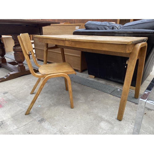 2591 - A MID 20TH CENTURY DOUBLE CHILDS DESK AND SINGLE BENTWOOD CHAIR