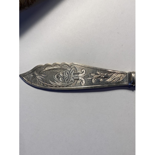 52 - A HALLMARKED BIRMINGHAM SILVER BRUSH AND A MARKED STERLING BUTTER KNIFE