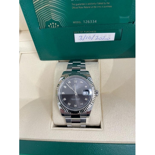 501 - A ROLEX DATEJUST 40 MM WRIST WATCH WITH STAINLESS STEEL CASE, OYSTER STAINLESS STEEL BRACELET, DIAMO... 