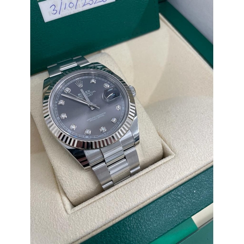 501 - A ROLEX DATEJUST 40 MM WRIST WATCH WITH STAINLESS STEEL CASE, OYSTER STAINLESS STEEL BRACELET, DIAMO... 