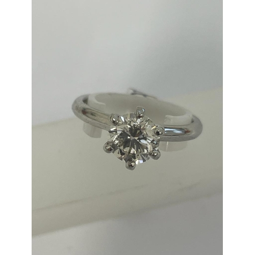 504 - A DIAMOND SOLITAIRE PLATINUM RING - APPROX 1.3 CARAT  SIX CLAW SET DIAMOND, APPROX GRADE G/H COLOUR,... 