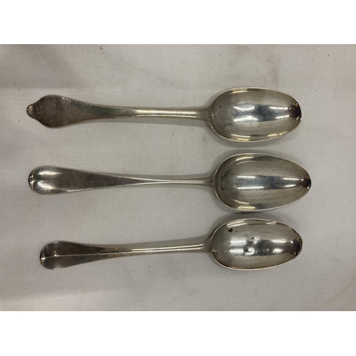 10 - THREE MARKED SILVER SERVING SPOONS GROSS WEIGHT 393.3 GRAMS