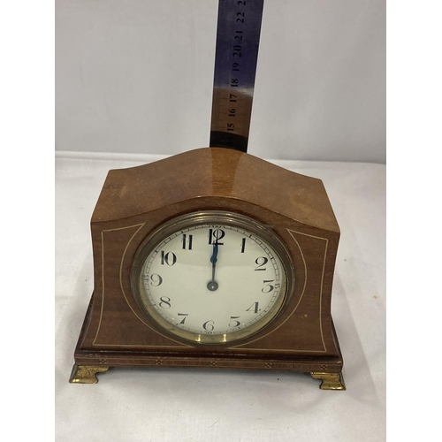 6 - A SWISS MADE INLAID MANTLE CLOCK SEEN WORKING BUT NO WARRANTY