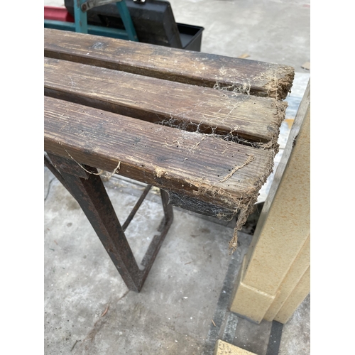 1951 - A WOODEN SLATTED FOLDING GYM BENCH WITH METAL LEGS (L:180CM)