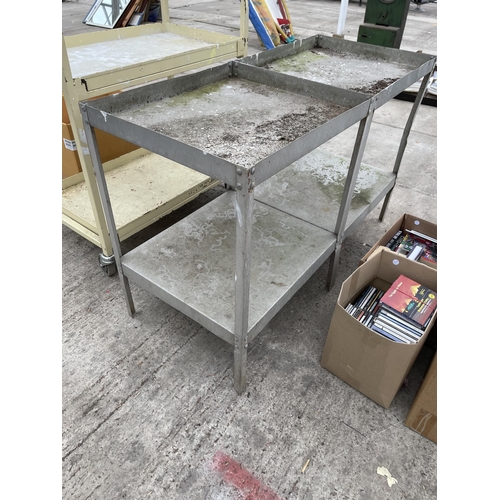 2038 - A PAIR OF METAL TWO TIER WORK TABLES