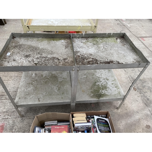 2038 - A PAIR OF METAL TWO TIER WORK TABLES