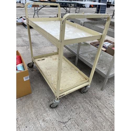 2039 - A METAL TWO TIER FOUR WHEELED TROLLEY