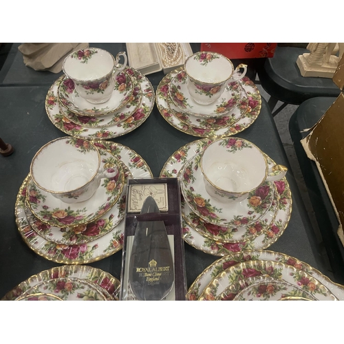 112 - A QUANTITY OF ROYAL ALBERT 'OLD COOUNTRY ROSES' TO INCLUDE A SANDWICH PLATE, CUPS, SAUCERS, SIDE PLA... 