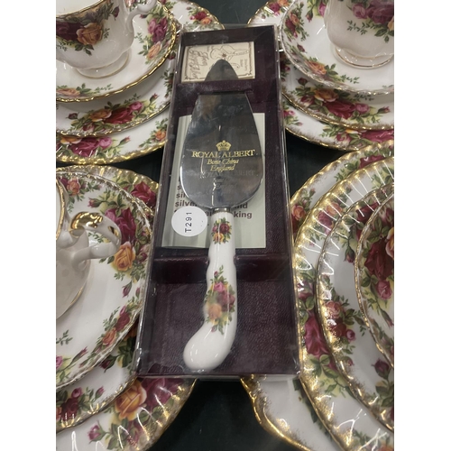 112 - A QUANTITY OF ROYAL ALBERT 'OLD COOUNTRY ROSES' TO INCLUDE A SANDWICH PLATE, CUPS, SAUCERS, SIDE PLA... 