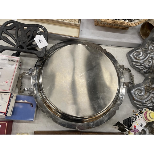 158 - A TWO HANDLED CIRCULAR CHROME TRAY, DIAMETER 40CM