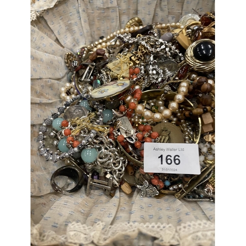 166 - A LARGE QUANTITY OF COSTUME JEWELLERY TO INCLUDE NECKLACES, EARRINGS, BANGLES, ETC